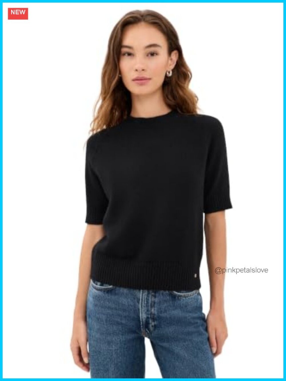 Cashmere Sweater Lightweight Stretch Knit Logo Hem Pullover